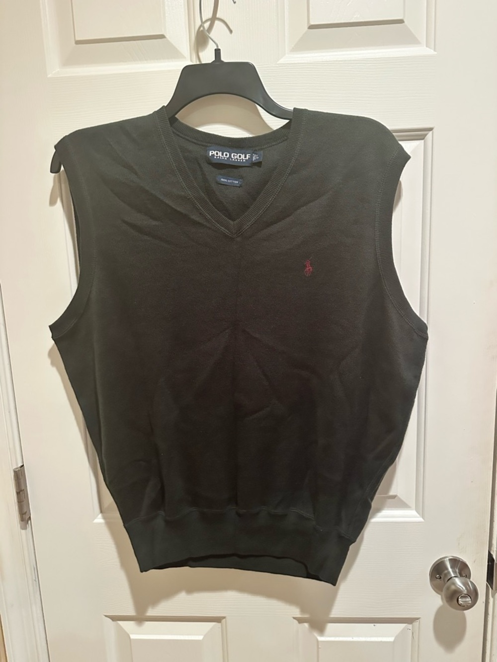 Polo Golf Ralph Lauren Black V-Neck Sweater Vest Red Pony Large 100% Cotton